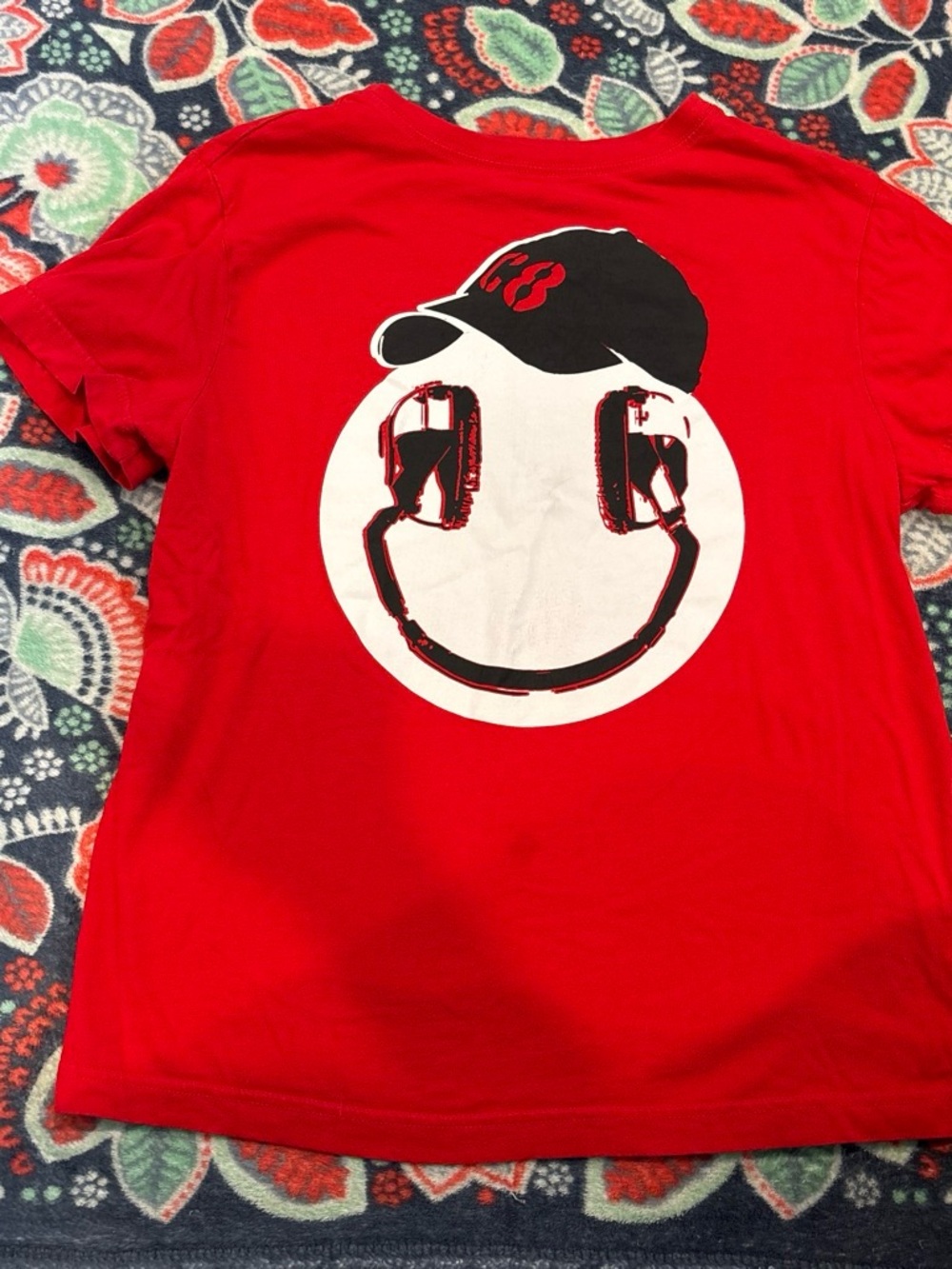 Crazy 8 Red Graphic Tee with Smiley Headphones